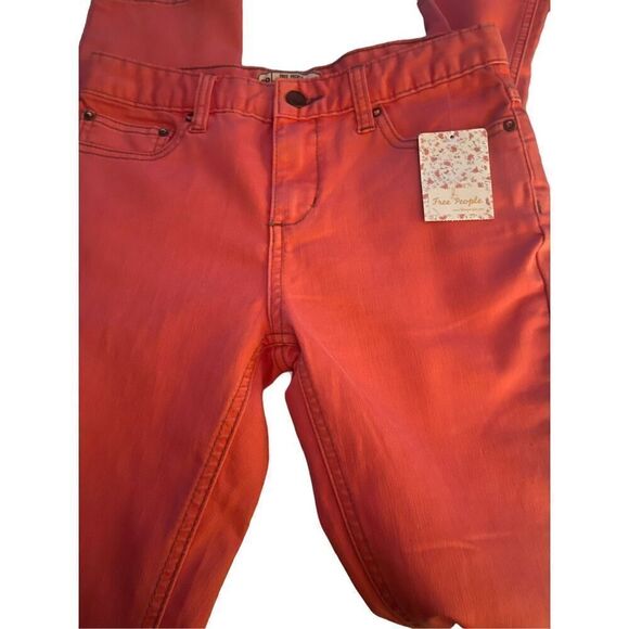 New Free People Women's Tangerine Orange Skinny Leg Cut Jeans Size 25 - Picture 2 of 16
